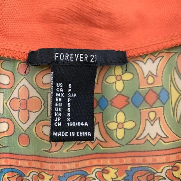 FOREVER 21 Orange Paisley Fringe Kimono Duster - Picture 3 of 6